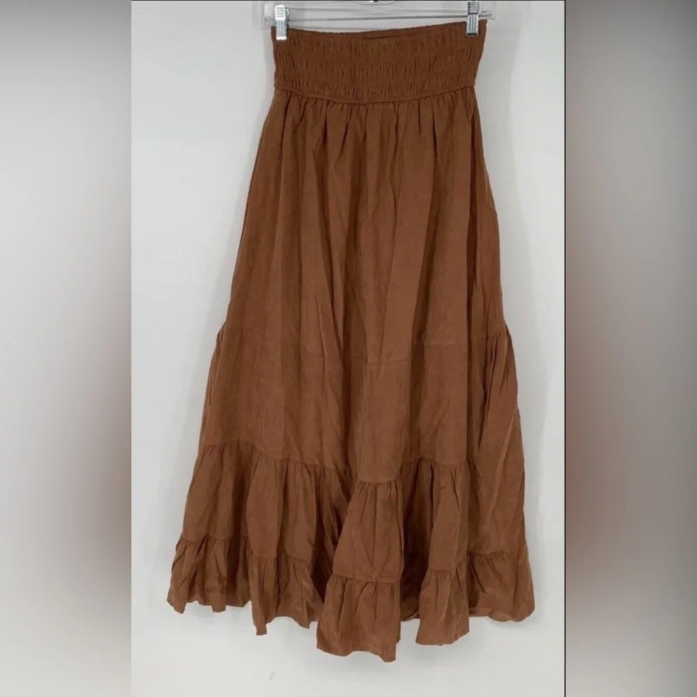 Francesca's Collections Rust High-Low Ruffle Maxi Skirt - Picture 4 of 8